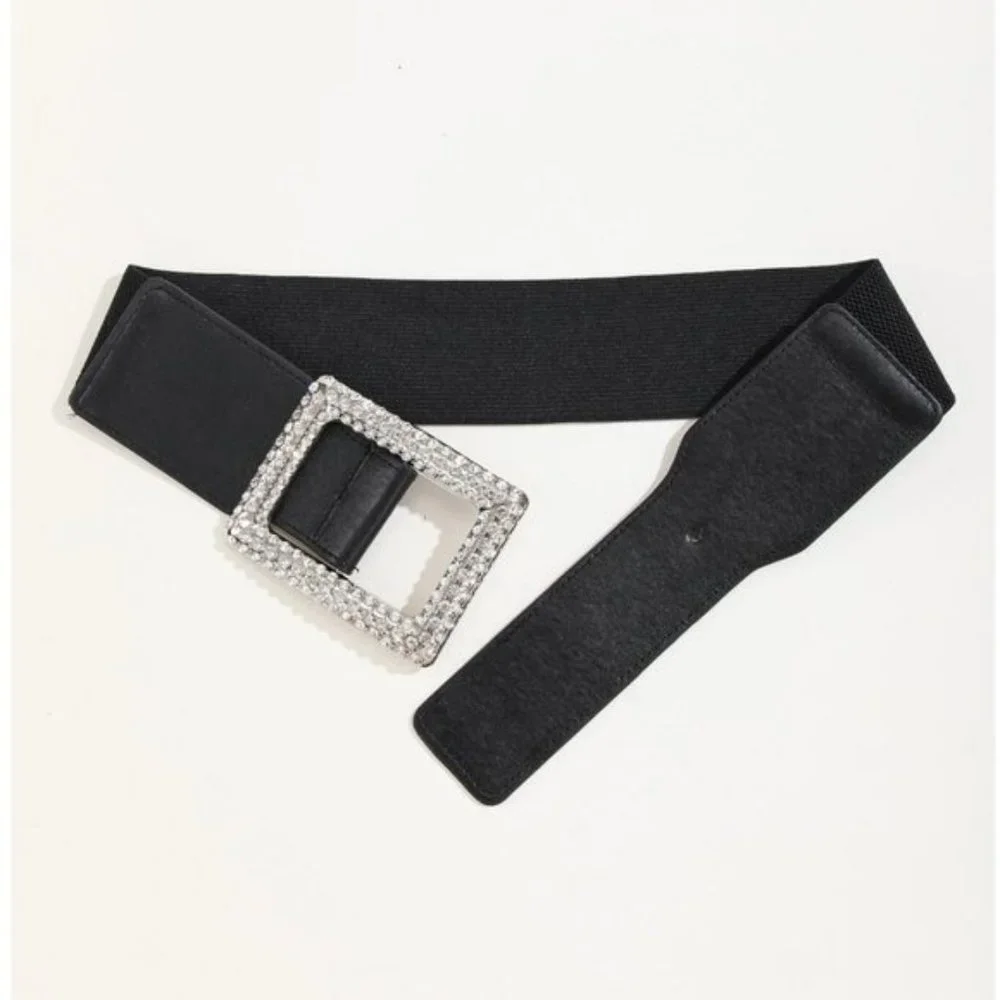 Vegan Leather Rhinestone Buckle Belt - Picture 3 of 5